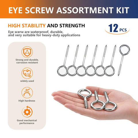 Heavy Duty Zinc Plated Eye Screws For Wood, 3 Inch Robust Threads Hold Fast Like A Champ, 12 Piece Container Of Tough Hardware Eyebolts on hand.