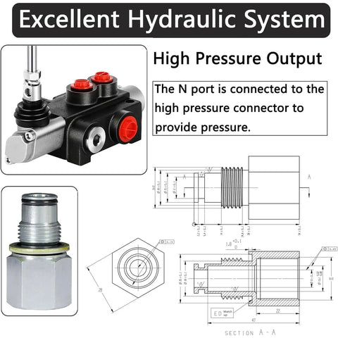 Heavy Duty Hydraulic Control Valve Accessory For Log Splitter N Port Power Beyond Adapter G1/2 Inch Thread Steel Build