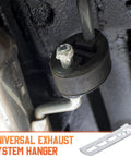 2 Pack Exhaust Hanger Set Universal Muffler Hanger Swivel Tail Pipe Bracket Heavy Duty Flexible Mounts For Cars Trucks SUVs Bolt On Easy Install Durable Stainless Steel Perfect For Retrofit Upgrades And Quiet Exhaust Alignment Silver installed undercarriage view