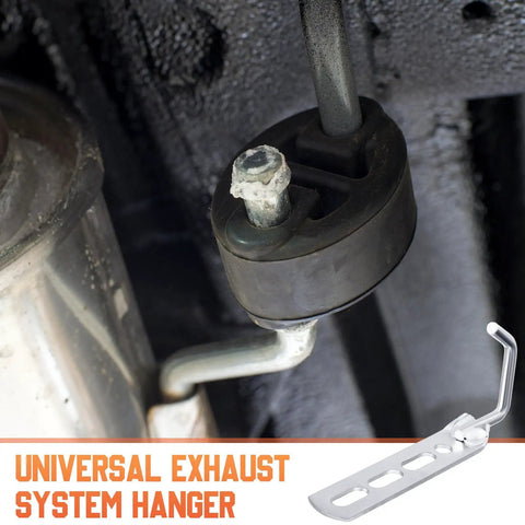 2 Pack Exhaust Hanger Set Universal Muffler Hanger Swivel Tail Pipe Bracket Heavy Duty Flexible Mounts For Cars Trucks SUVs Bolt On Easy Install Durable Stainless Steel Perfect For Retrofit Upgrades And Quiet Exhaust Alignment Silver installed undercarriage view