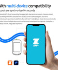 Hand holding smartphone with app screen, illustrating multi-device compatibility for Bluetooth/ANT+ sync.