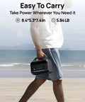 Man carrying Premium Portable Power Station 300W 192Wh LifePo4 Battery Backup at the beach, showcasing easy portability.