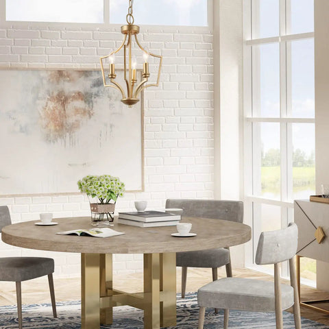 Gold Chandelier Pendant Light For Kitchen Island Dining And Living Room With Matte Gold Finish hanging over dining table