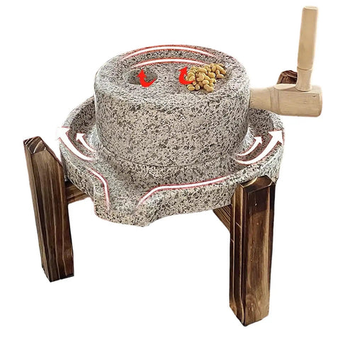 No Fuss Manual Stone Grain Mill With Hand Crank For Dry And Wet Grinding with natural wood base and durable design for healthy baking.