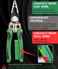 8 In 1 Wire Stripper With Voltage Tester And Multi Function Electric Pliers, green handle, showing live and null wire indicators