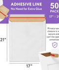 Stay Flat 17 By 21 Inches White Kraft Rigid Mailers Pack Of 50 With Self Seal Closure adhesive line detail
