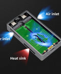 Slick Aluminum M.2 NVMe SSD RAID Enclosure with visible air inlets and heat sink for cooling efficiency and performance.