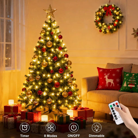 Battery Powered Christmas String Lights 33ft With 100 LED Remote Dimmable Timer Warm White Fairy Lights For Wedding Party Garden Decor Indoor Outdoor No Fuss Setup Safe For Kids And Pets