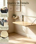 Solid Wood Wall Mounted Folding Table Boss Grade With Heavy Duty Metal Brackets And Hanging Organizer Shelf Thirty One And A Half Inch Wall Cubicle Shelf With Hooks Wooden Bookshelf For Bedroom Living Room And Office