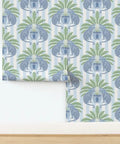 Top Shelf PVC Free Preppy Wallpaper With Heavy Duty Matte Linen Texture Ideal For Busy Homes Or Tight Offices, featuring blue leopards and greenery.