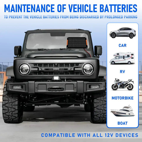 12V 10W Solar Car Battery Charger And Maintainer with Alligator Clip on vehicle windshield