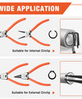 Heavy Duty Snap Ring Pliers Set Four Piece Kit For Internal And External C Clip Rings With Straight And Bent Jaws