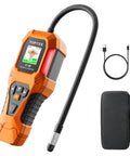 Refrigerant Leak Detector For HVAC With Halogen Ionization Sensor, Detects R134a CFCs HCFCs HFCs, Fast Response And High Sensitivity, 3 Sensitivity Levels, Built In Fan For Negative Pressure, Pro Grade Orange handheld with probe, USB cable, and case