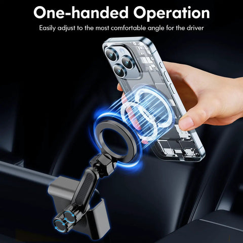 Tesla MagSafe Car Mount For 2024 Models Ultra Strong Magnetic Phone Holder in use, one-handed operation in car
