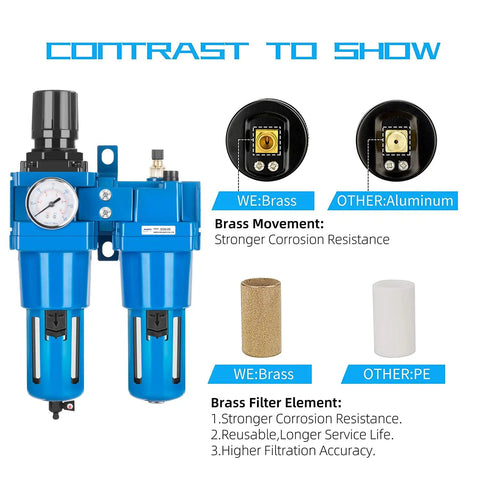 Pro Grade Air Filter Regulator Lubricator Combo With Water Oil Trap Separator 1 Inch NPT 0-150 Psi Gauge Poly Bowl comparison