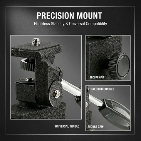Car Window Mount for Spotting Scopes and Binoculars Adjustable Pan Head Heavy Duty Metal Clamp close-up of metal build and controls