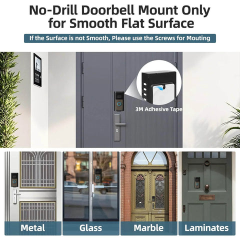 No Drill Doorbell Mount For Ring Battery Video Doorbell 2 3 4 Pro 2024 Release With Adhesive And Screws, installed on various surfaces