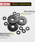 Black oxide stainless steel fender washers, 1/4 in inner hole and 1 in outer diameter, 50-pack