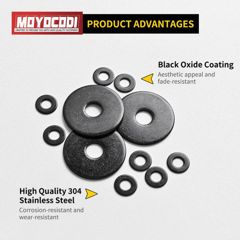 Bulk Pack Fender Washers No 8 Inside Diameter One Inch Outside Diameter Stainless Steel 304 18-8 Black Oxide Flat Washers For Screws And Bolts Durable Heavy Duty Corrosion Resistant black oxide 304 stainless washers