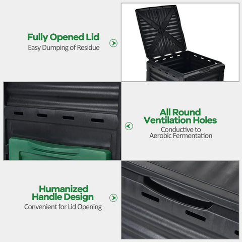 80 Gallon Outdoor Compost Bin with Top Flip Lid and Bottom Exit Door BPA Free Material for easy food waste recycling.