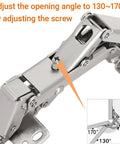 Adjustable Pair Of 175 Degree Frameless Soft Close Cabinet Hinges With Hidden Hydraulic Lazy Susan Function, showing angle range