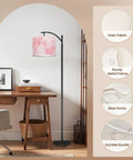 Marble Granite White Drum Lamp Shade With Pink Graphic Abstract Pattern on floor lamp in modern home office decor