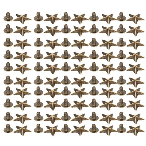 Bronze star-shaped stud rivets with 14mm Chicago screws, 50-piece DIY clothes/shoes/purse set