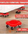 No Sweat Heavy Duty Furniture Mover Sliders With Braked Swivel Wheels and 360 Degree Turn Anti Grip Footpads for gliding large appliances.