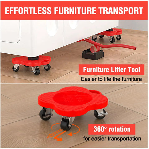 No Sweat Heavy Duty Furniture Mover Sliders With Braked Swivel Wheels and 360 Degree Turn Anti Grip Footpads for gliding large appliances.