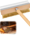 37 Inch Wood Handle Pizza Oven Brush With Scraper, Grime Bustin Outdoor Cleaning Tool With Brass Bristles And Steel Scraper