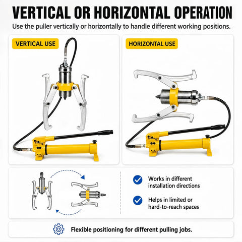 Heavy Duty Hydraulic Gear Puller 5 To 50 Ton Bearing Puller With Hand Pump and Extended Hose for vertical and horizontal use