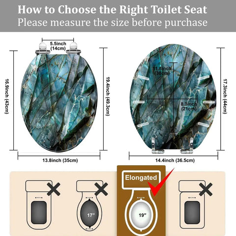 Toilet Seat Elongated for Bathroom dimensions guide, showing size measurements and compatibility for elongated toilets.