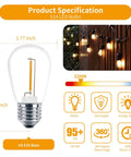 24 Pack LED S14 Replacement Bulbs For Outdoor String Lights, 1 Watt 2200K Warm White, E26 Medium Base, Shatterproof, Non Dim