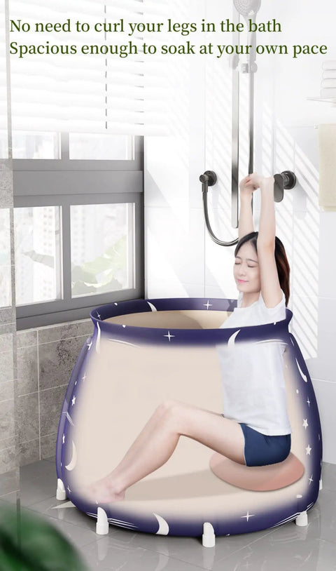 Person relaxing in a Foldable Portable Bathtub With Thickened Insulation And Double Drainage For Small Spaces, indoor setup