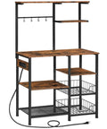 Large Bakers Rack With Power Outlets For Kitchen And Office, 6 Tier Microwave Stand, Coffee Bar Shelf with hooks and baskets