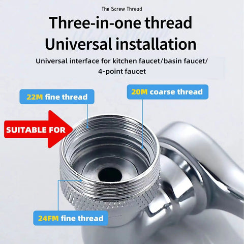 Faucet Extender With 1080 Degree Swivel Sprayer Attachment For Kitchen And Bathroom Universal Fit Water Nozzle thread sizes shown