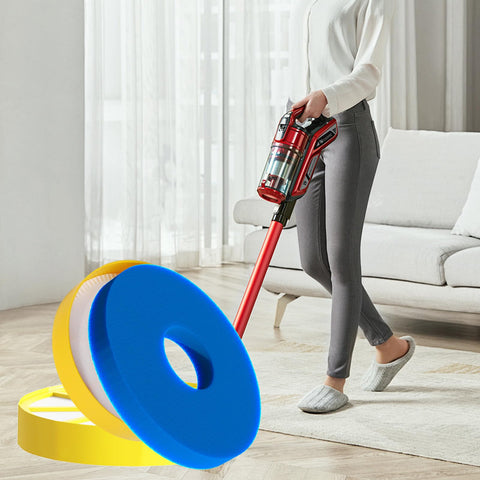 Front Filter Replacement For DC14 DC15 Animal All Floors Vacuum Cleaners with blue and yellow snap-in filters displayed