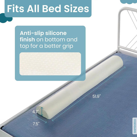 Two Pack 53 Inch Foam Bed Bumpers For Toddlers Easy Install Portable Safe Rail Guards For Queen King Twin Full Beds Travel And Home Use Lightweight Durable, showing bed bumper on mattress.