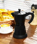 6 Cup Electric Moka Pot Espresso Maker 300ml Portable Aluminum Coffee Brewer Detachable Base, black on a table