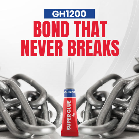 8 Pack 4 Gram Super Glue With Anti Clog Cap For Easy Mess Free Bonding Ultra Fast Cyanoacrylate Adhesive shown with steel chains.