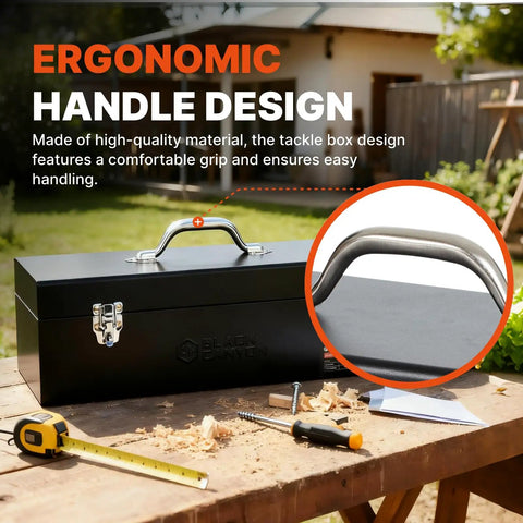 Sturdy 20 Inch Steel Tool Box With Rust Resistant Carbon Steel Build, Portable And Padlockable, black with ergonomic handle
