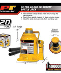 20 Ton Shorty Bottle Jack For Auto Truck Farm And Shop Lifting, 40,000 Lb Capacity, Lift Range From Seven And A Quarter Inch To Thirteen And Three Quarter Inch, Heavy Duty Workhorse Lifting Tool
