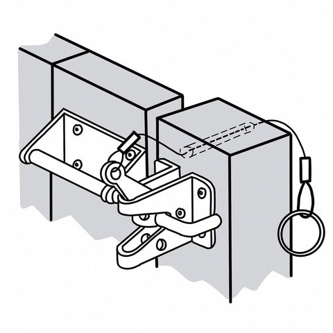 Diagram of heavy duty gate latch for wood, metal, and vinyl fences that stays tough and safe, self locking outswinging pool and dog gate.
