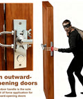 Portable Travel Door Lock Heavy Duty Security Lock for Outward Opening Doors installed on wooden door with burglar
