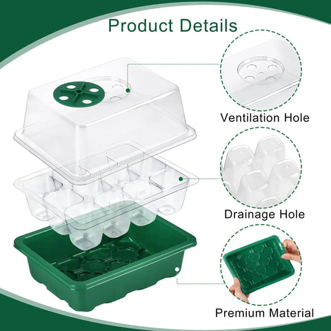 Six Pack Seed Starter Tray Kit With Grow Light And Seedling Heat Mat, 72 Cell Trays With Humidity Dome Base And USB Cable, Easy No Fuss Germination Propagation Kit For Home Gardeners