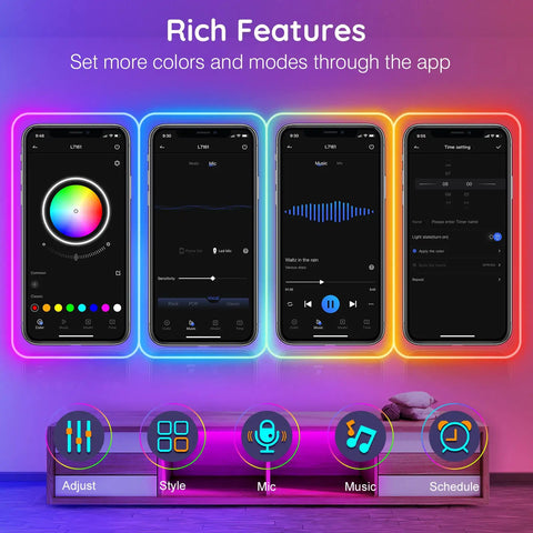 App control interface for 32.8Ft Flexible Neon Rope Lights With App And Remote Control Dope RGB LED Neon Rope Light