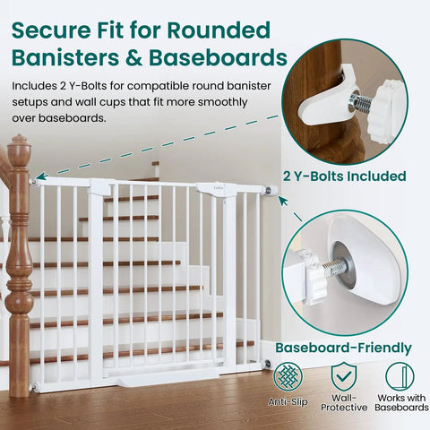 Auto Close Baby Gate For Stairs And Doorways, 30 To 46 Inches, Easy Install Pressure Mounted, Wide Walk Through Opening With One Hand Operation, Mom Approved Safe Gate For Toddlers And Pets, White