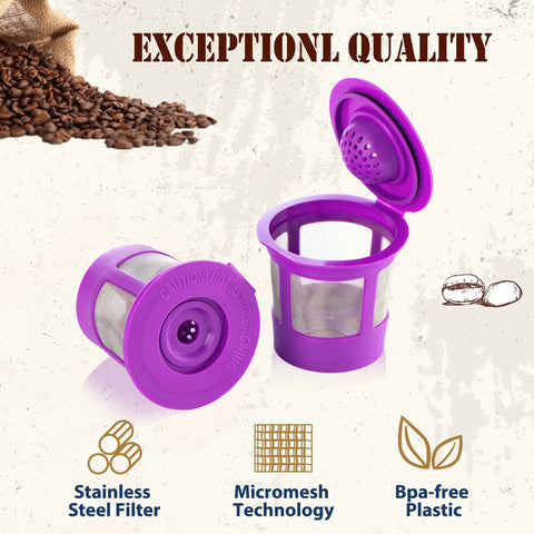 Stainless Steel Refillable K Cups For 1.0 And 2.0 Brewers, Eco Friendly Mesh Filter Pods Pack Of 4, purple stainless steel K-Cups