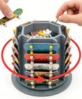 360 Degree Rotating Fingerboard Display Stand For 20 Decks And Accessories Heavy Duty Desktop Organizer with hands adjusting components.