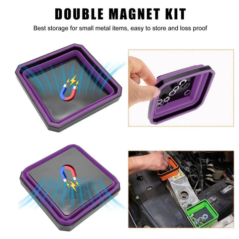 Collapsible Magnetic Parts Tray 4.5 Inch Square Silicone Tool Tray With Double Sided Magnetic Base For Screws Nuts Bolts Pins